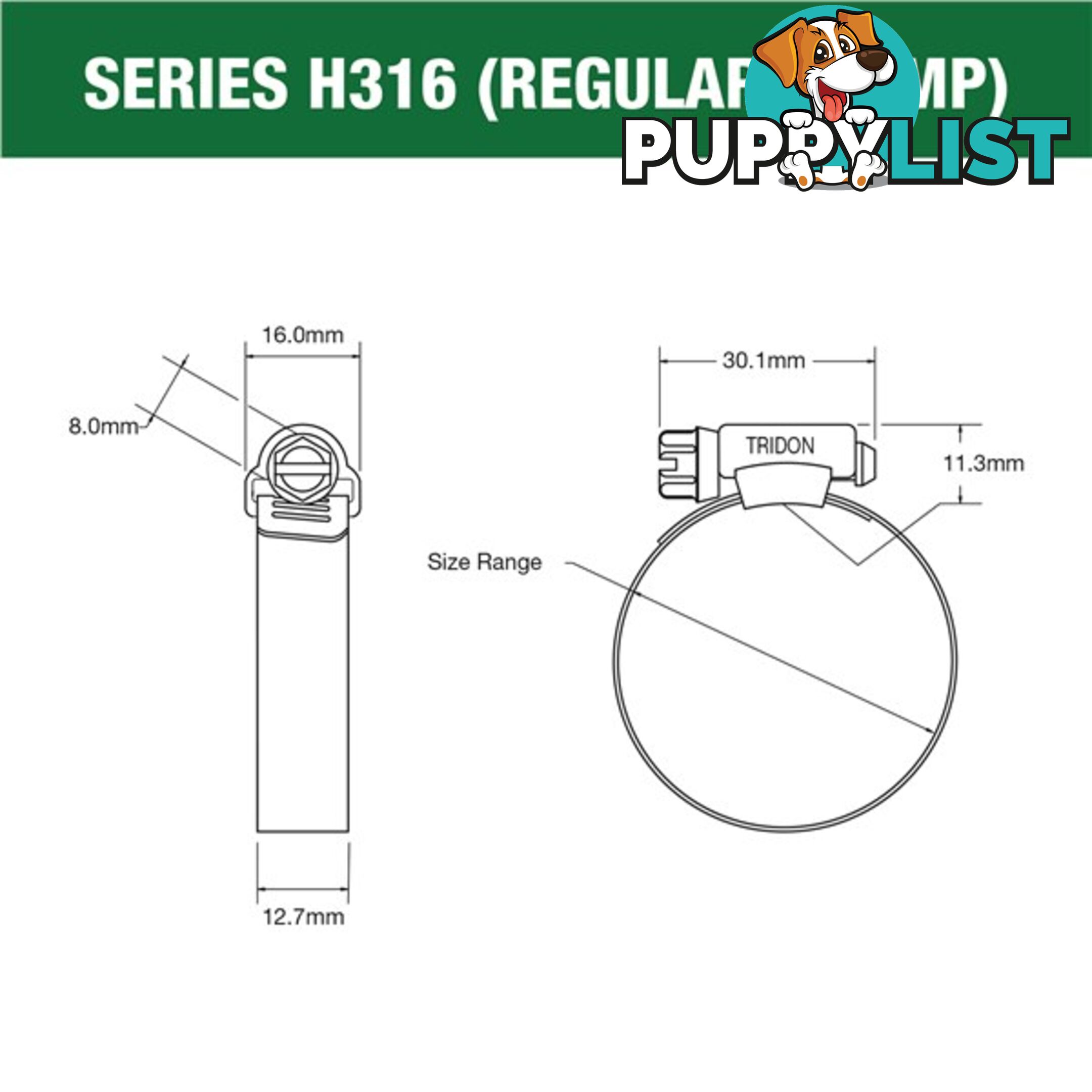 Tridon Full 316 S. Steel Hose Clamp 260mm â 311mm 10pk SKU - H316-188