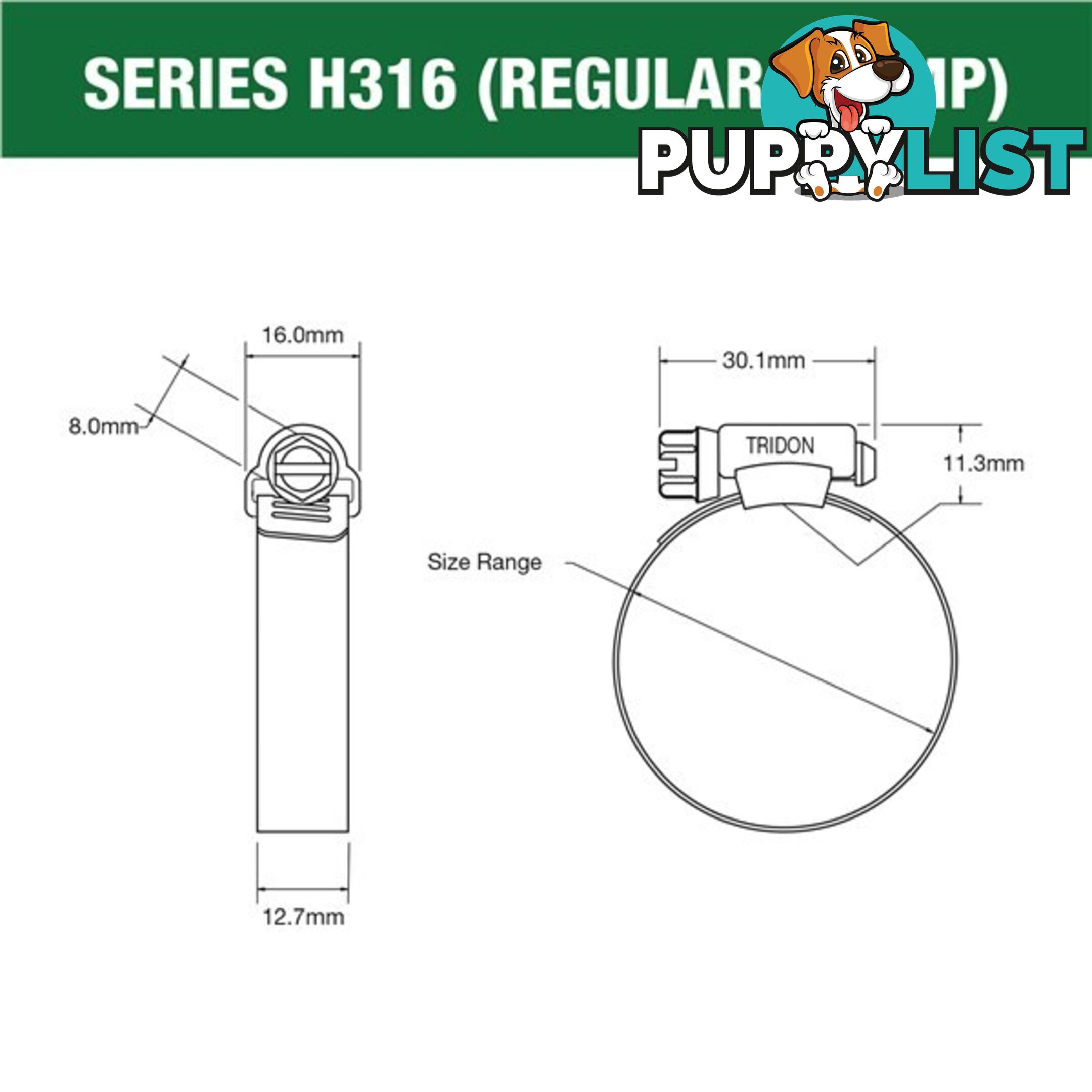 Tridon Full 316 S. Steel Hose Clamp 260mm â 311mm 10pk SKU - H316-188