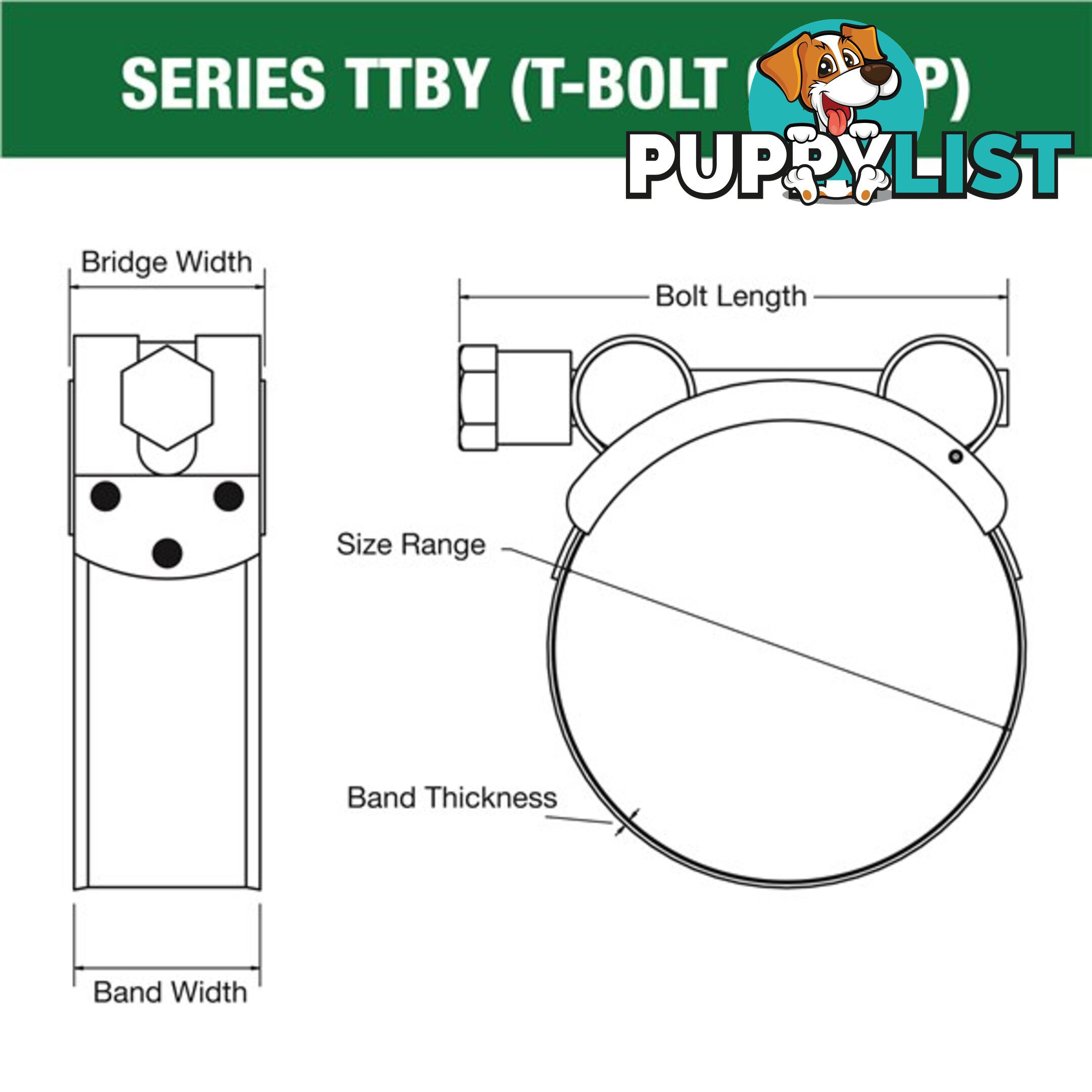 Tridon T-Bolt Hose Clamp 56mm â 59mm Part Stainless Solid Band 10pk SKU - TTBY56-59P