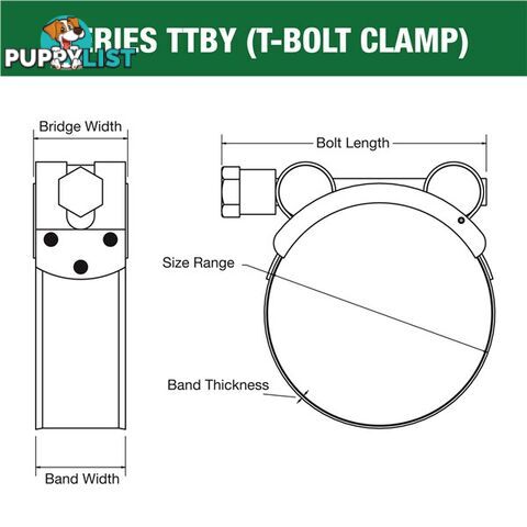 Tridon T-Bolt Hose Clamp 56mm â 59mm Part Stainless Solid Band 10pk SKU - TTBY56-59P