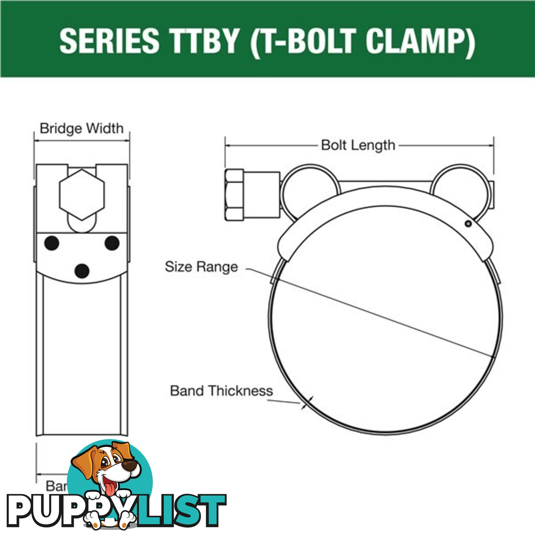 Tridon T-Bolt Hose Clamp 38mm â 41mm Part Stainless Solid Band 10pk SKU - TTBY38-41P