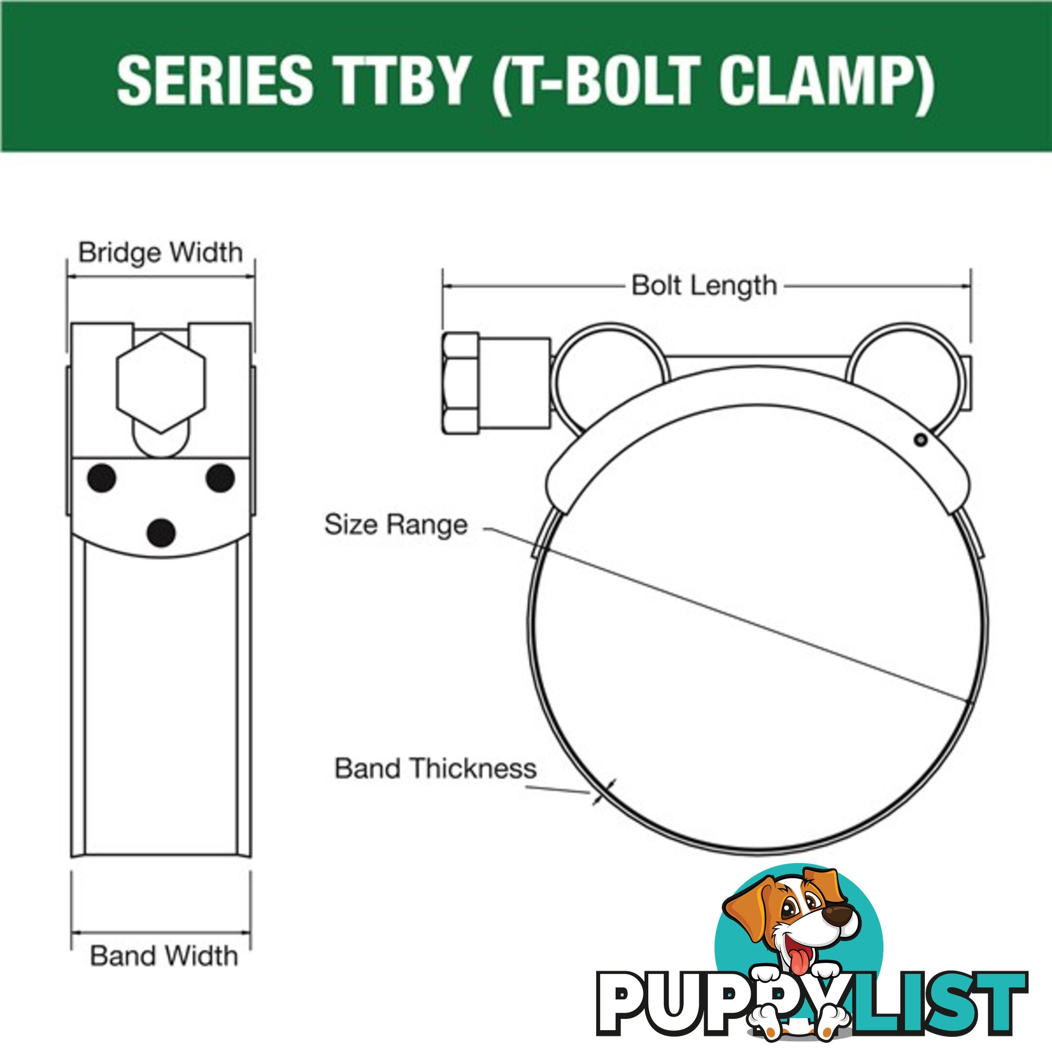 Tridon T-Bolt Hose Clamp 38mm â 41mm Part Stainless Solid Band 10pk SKU - TTBY38-41P