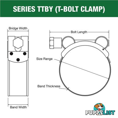 Tridon T-Bolt Hose Clamp 38mm â 41mm Part Stainless Solid Band 10pk SKU - TTBY38-41P