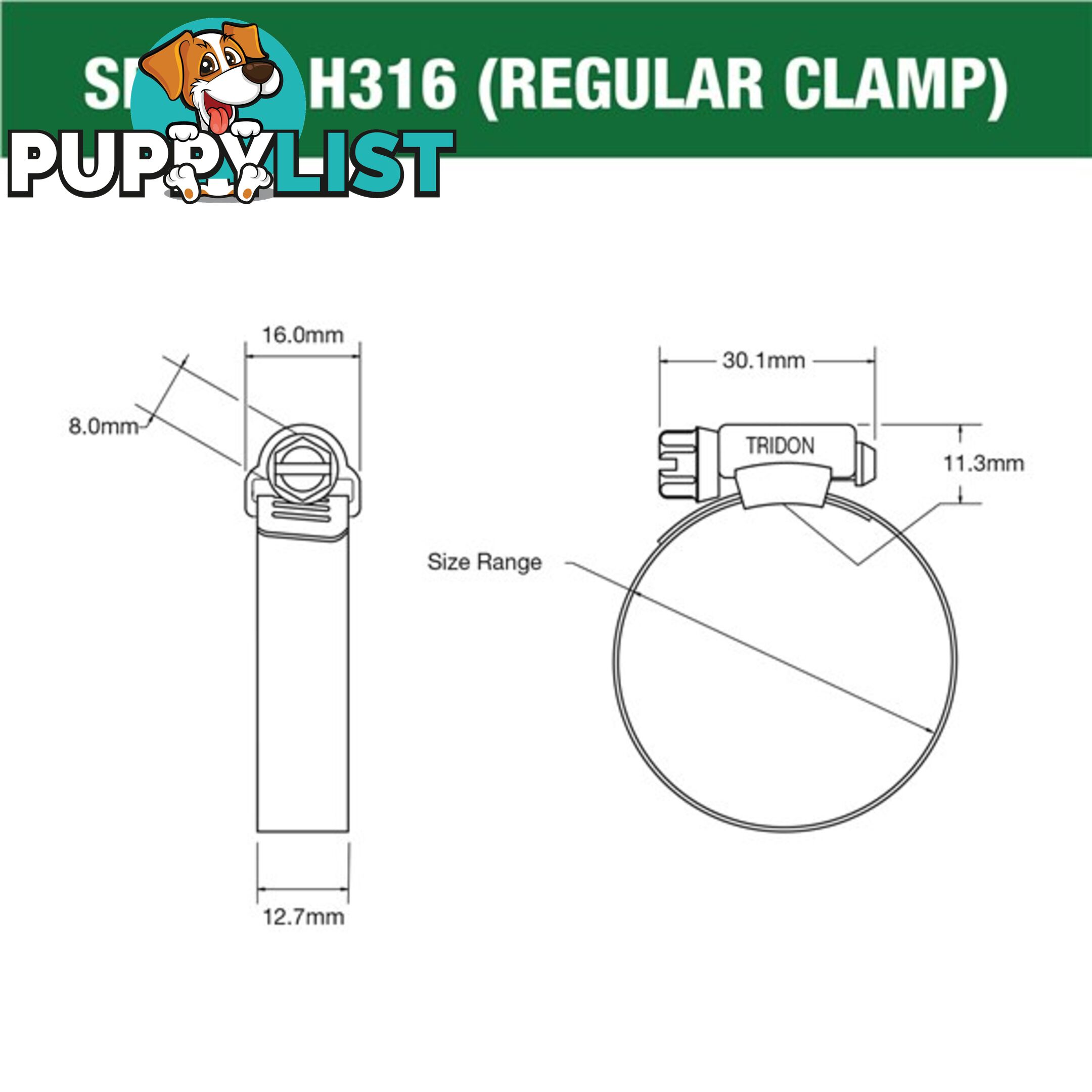 Tridon Full 316 S. Steel Hose Clamp 159mm â 206mm 10pk SKU - H316-120