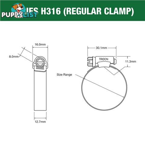 Tridon Full 316 S. Steel Hose Clamp 159mm â 206mm 10pk SKU - H316-120