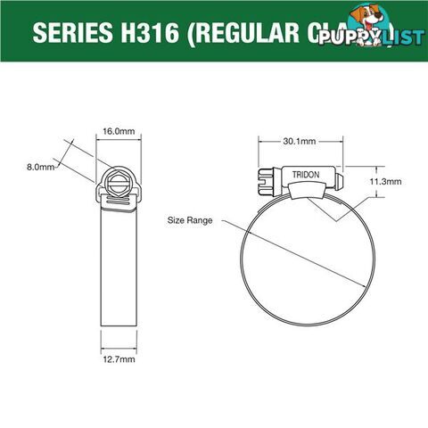 Tridon Full 316 S. Steel Hose Clamp 159mm â 206mm 10pk SKU - H316-120