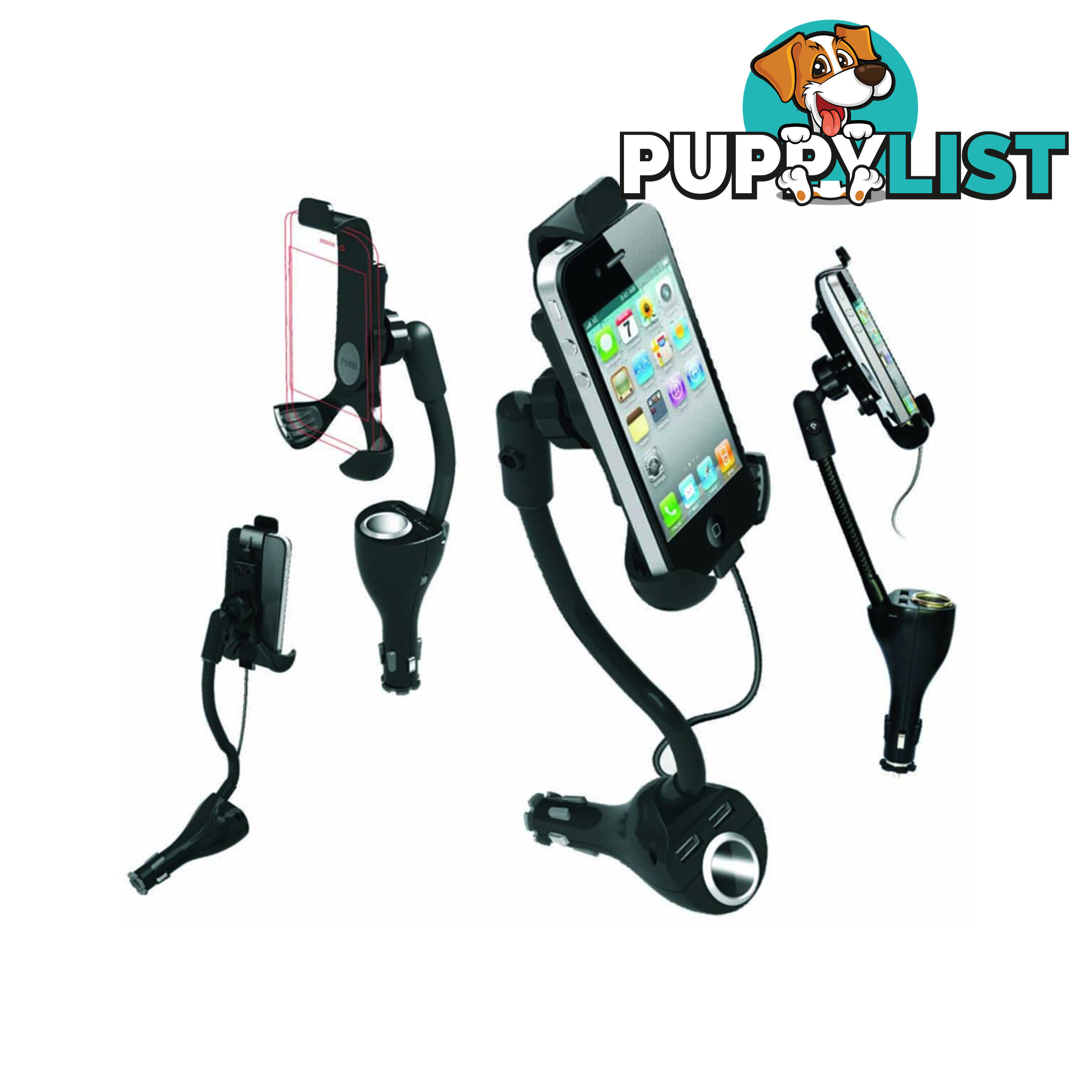 Pro-Kit Phone Holder w/ Lighter Socket   2 USBs Clip On/Off Style SKU - PK31705