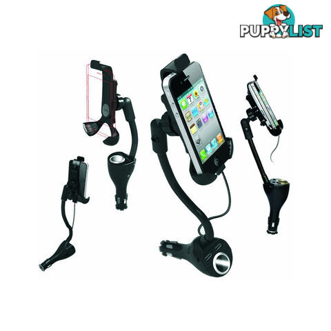 Pro-Kit Phone Holder w/ Lighter Socket   2 USBs Clip On/Off Style SKU - PK31705