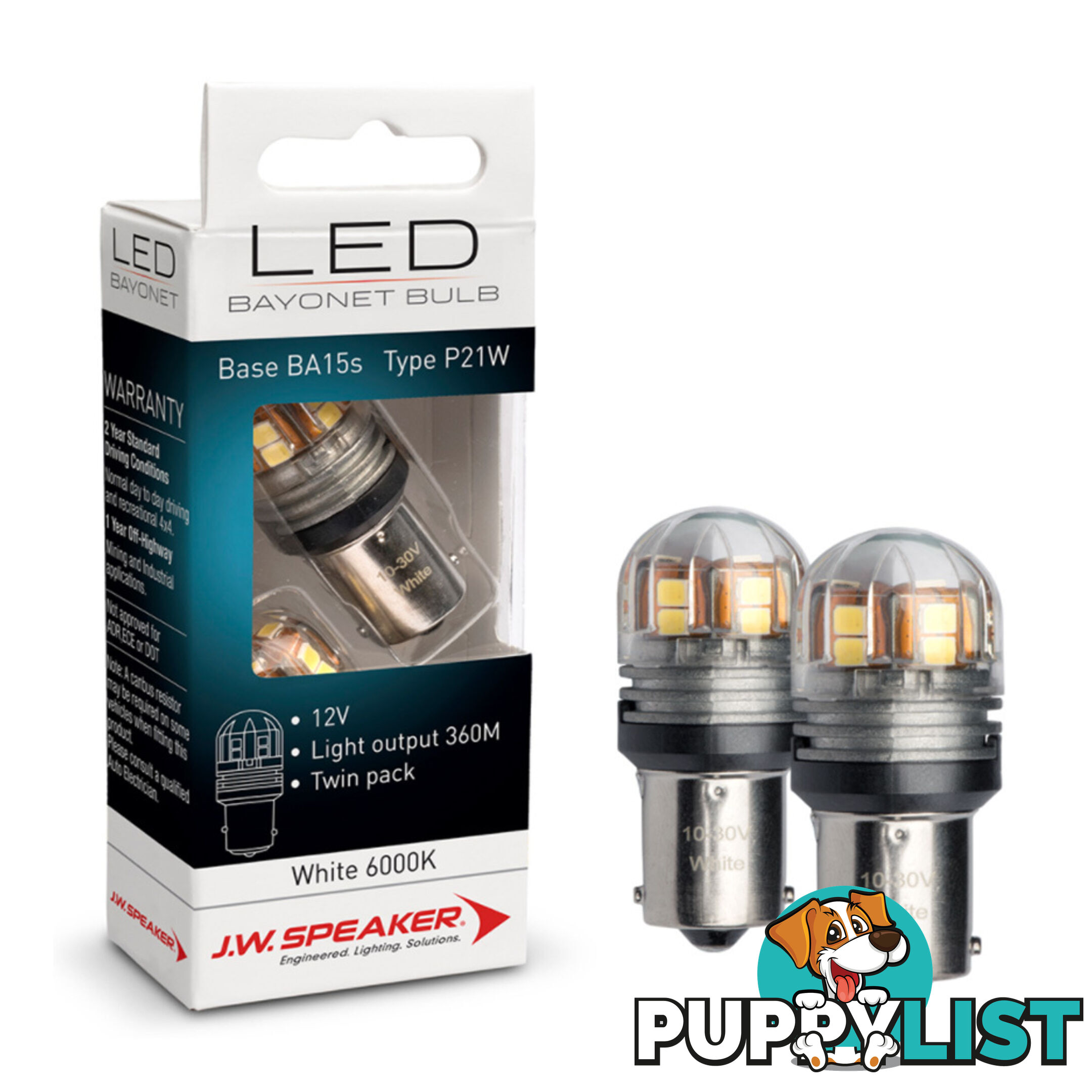 JW Speaker LED P21W Bulb 12/24v Bayonet Base White Light Twin Pack SKU - 990140