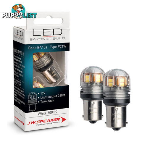 JW Speaker LED P21W Bulb 12/24v Bayonet Base White Light Twin Pack SKU - 990140