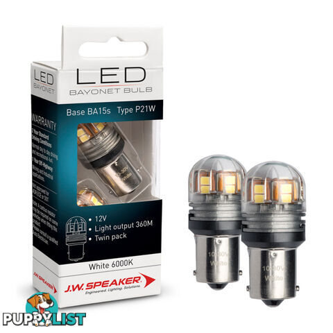 JW Speaker LED P21W Bulb 12/24v Bayonet Base White Light Twin Pack SKU - 990140