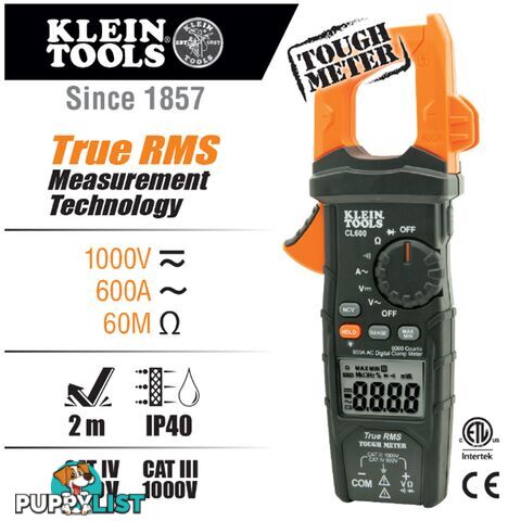 Klien Auto-Ranging Digital Clamp Meter 600 Amp AC   TRMS Technology SKU - CL600