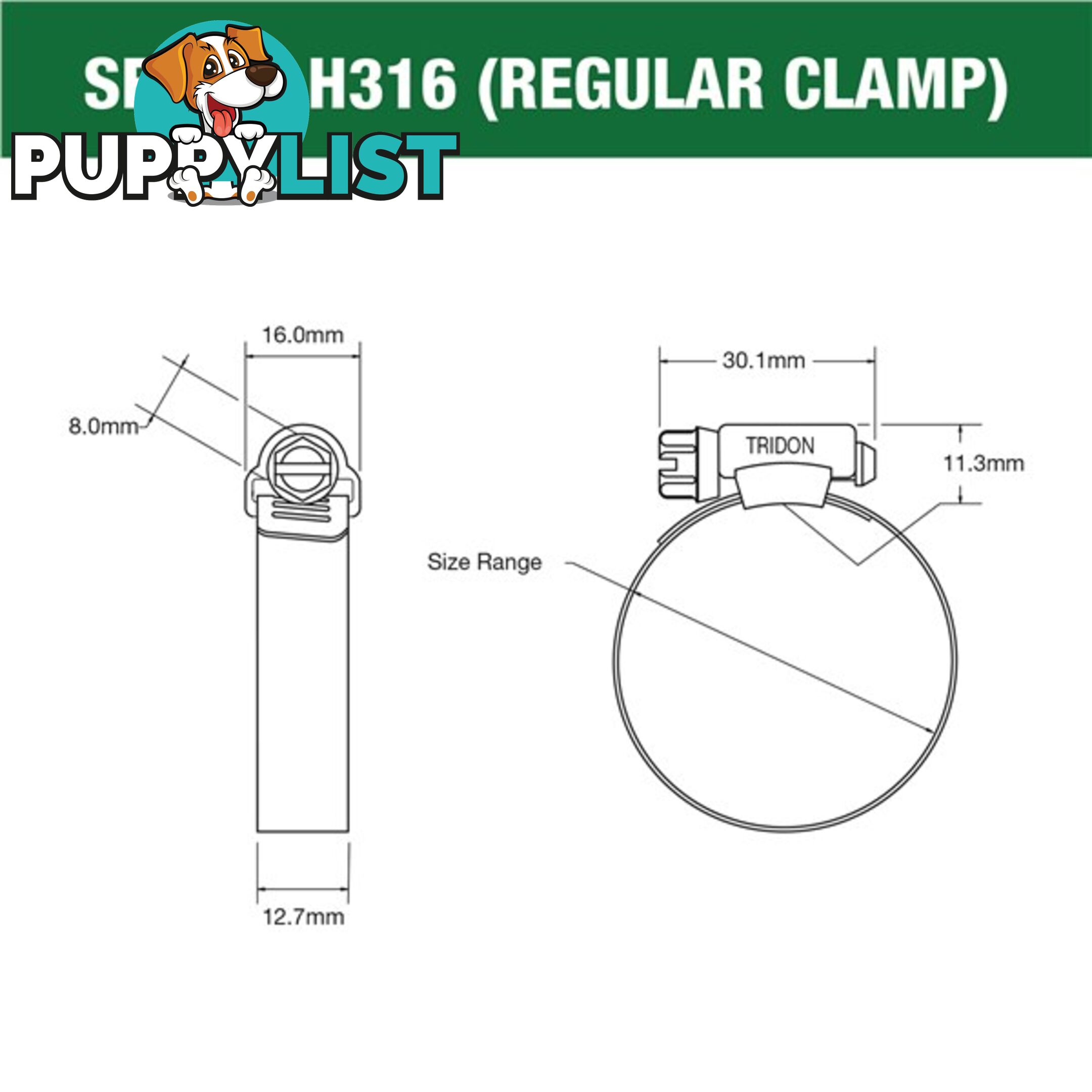 Tridon Full 316 S. Steel Hose Clamp 298mm â 349mm 10pk SKU - H316-212