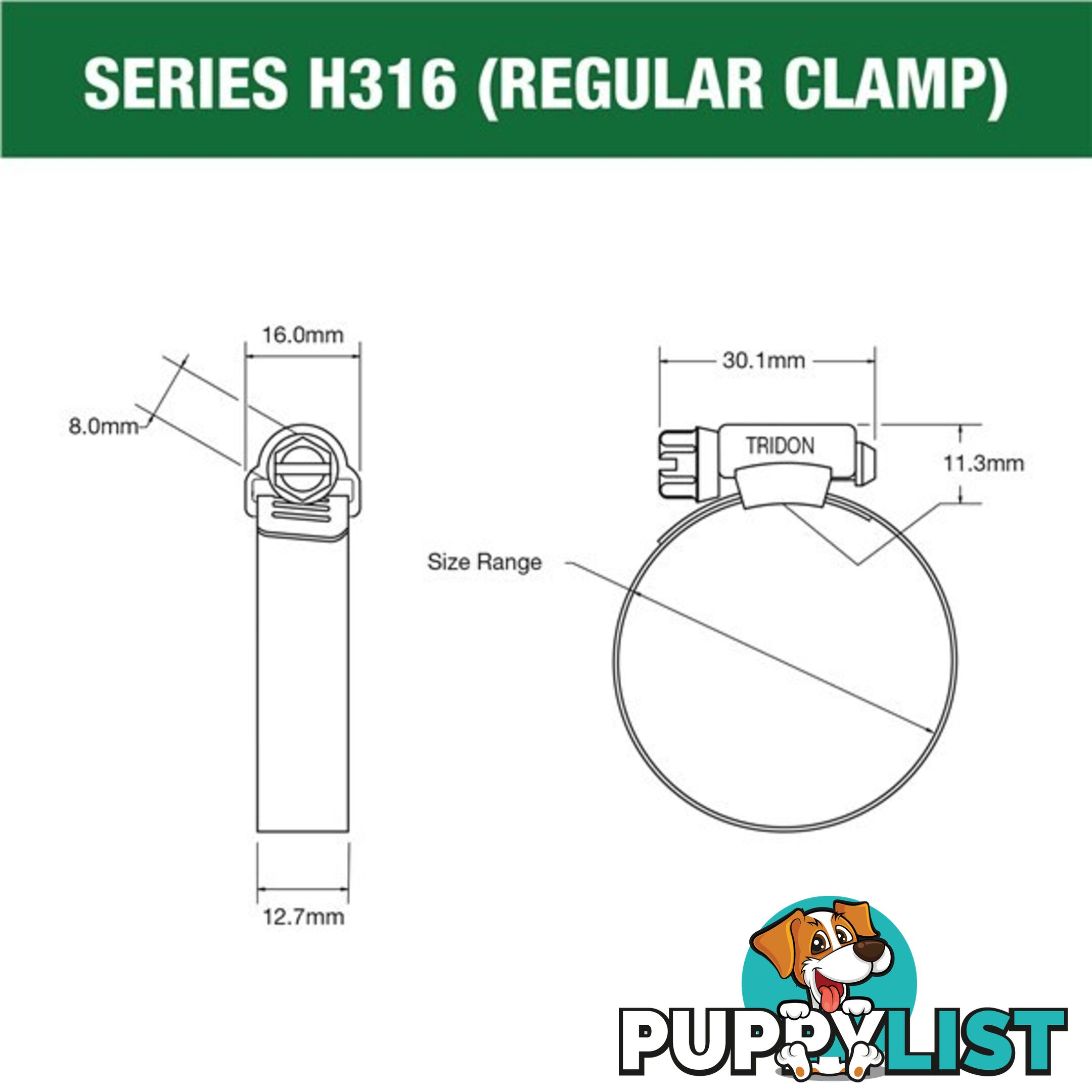 Tridon Full 316 S. Steel Hose Clamp 59mm â 83mm 10pk SKU - H316-044P