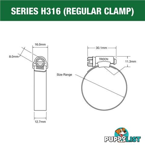 Tridon Full 316 S. Steel Hose Clamp 59mm â 83mm 10pk SKU - H316-044P