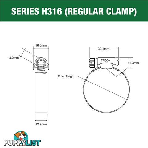 Tridon Full 316 S. Steel Hose Clamp 59mm â 83mm 10pk SKU - H316-044P