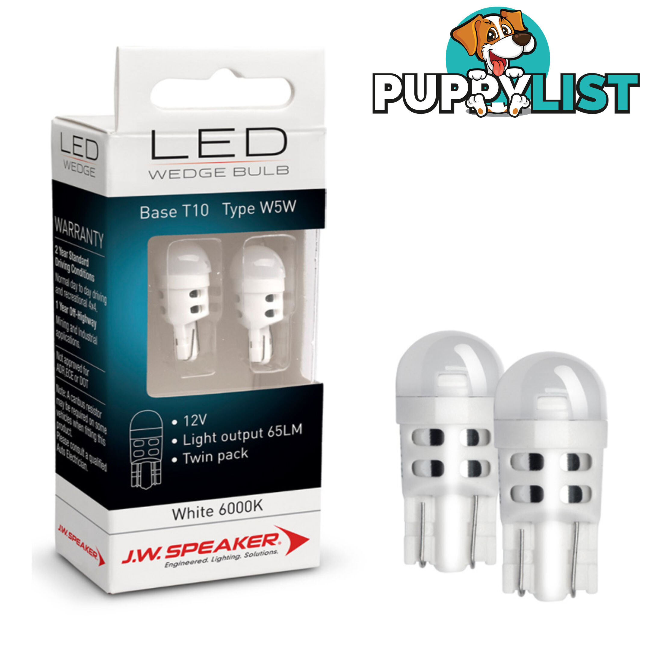 JW Speaker LED 12v Bulb W5W T10 Base White Light Twin Pack SKU - 990110