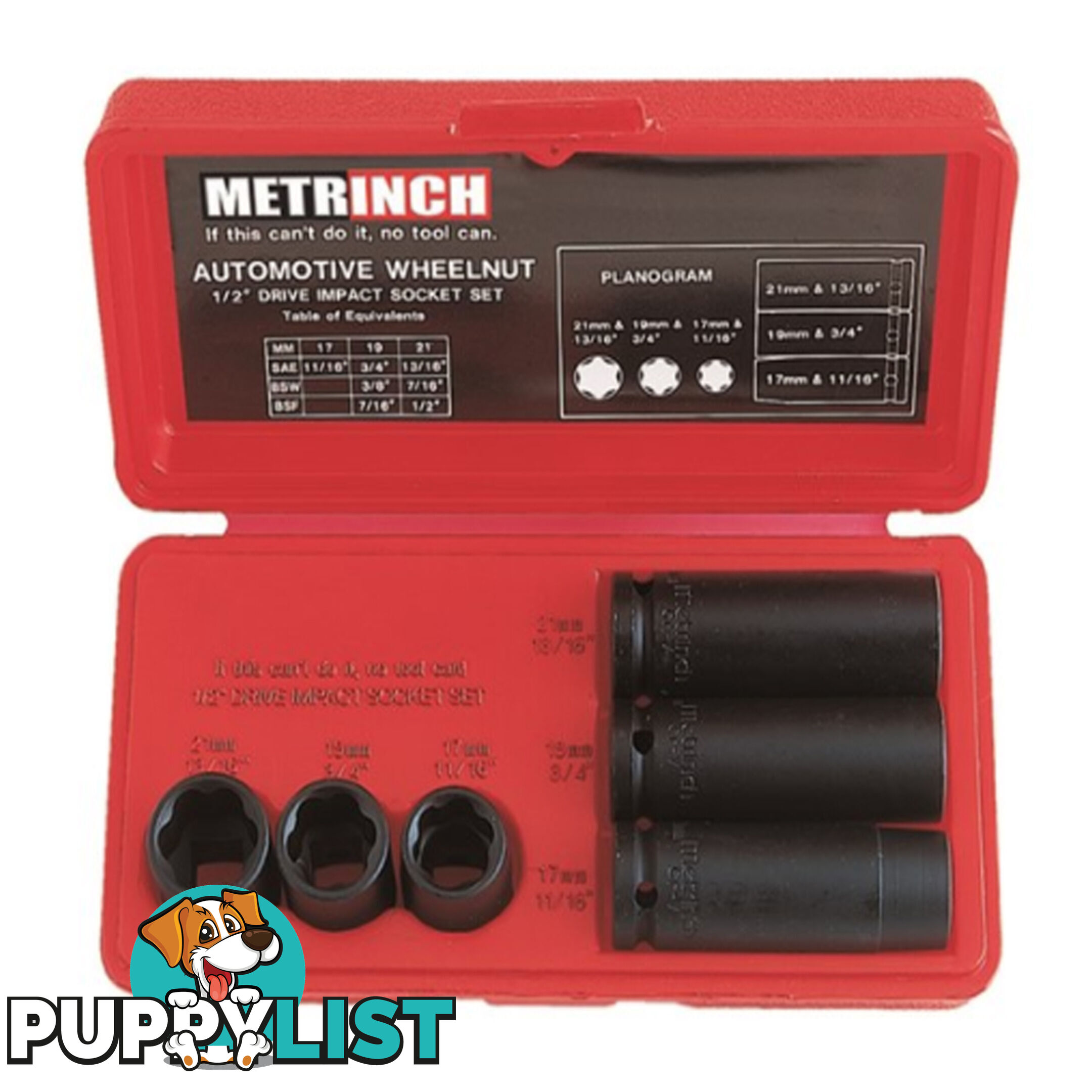 Metrinch 6 pc Wheelnut Impact Socket Set = 20pc Conventional Set SKU - MET-2460