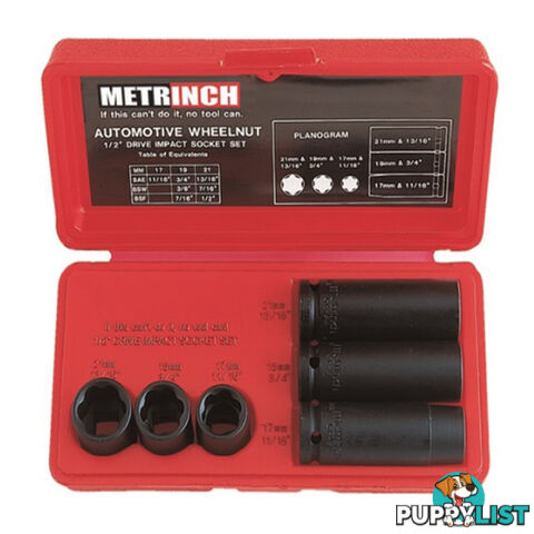 Metrinch 6 pc Wheelnut Impact Socket Set = 20pc Conventional Set SKU - MET-2460