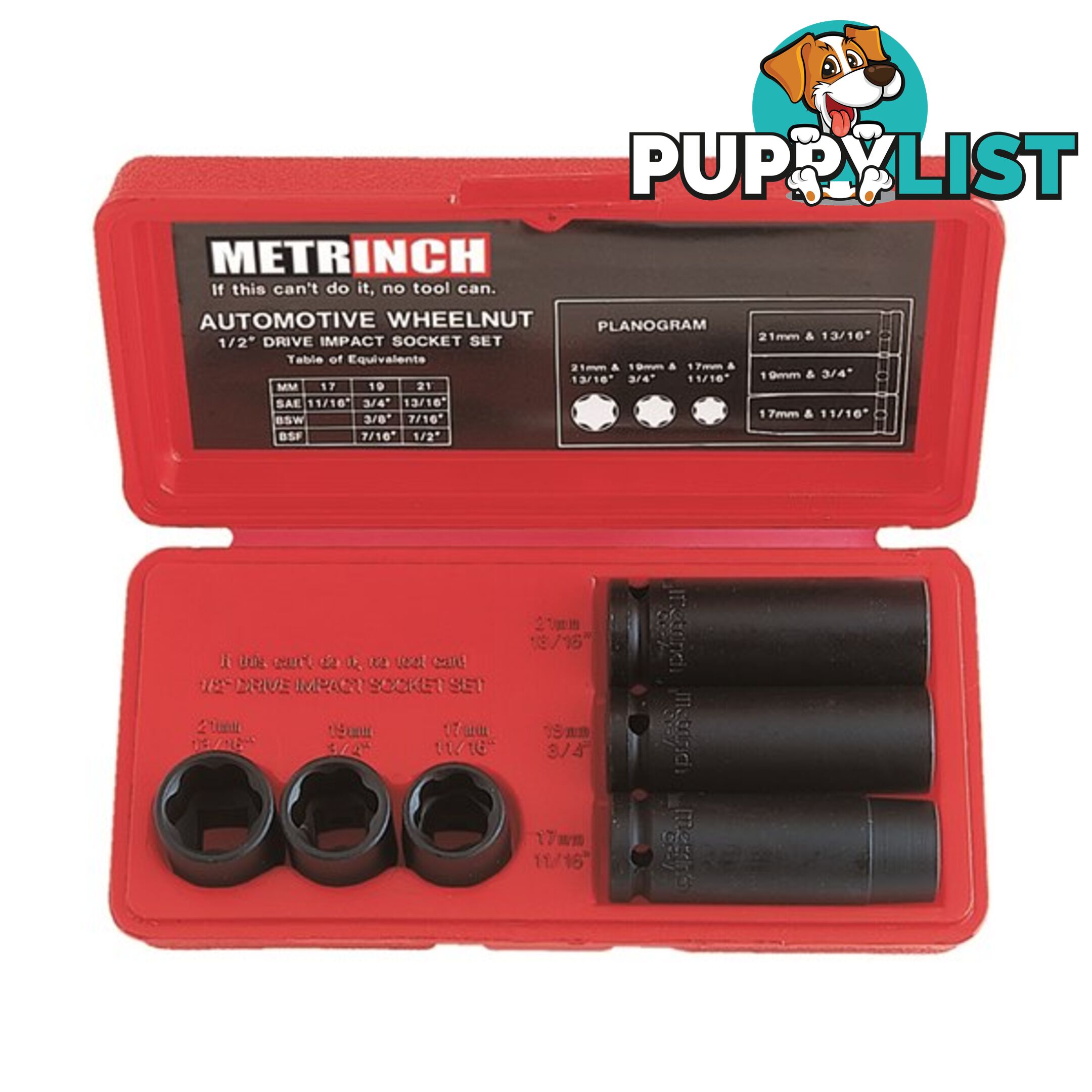 Metrinch 6 pc Wheelnut Impact Socket Set = 20pc Conventional Set SKU - MET-2460