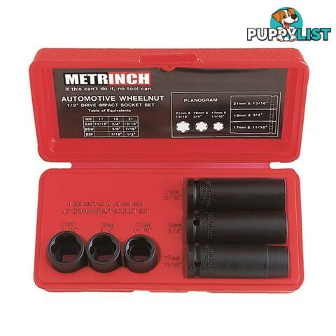 Metrinch 6 pc Wheelnut Impact Socket Set = 20pc Conventional Set SKU - MET-2460