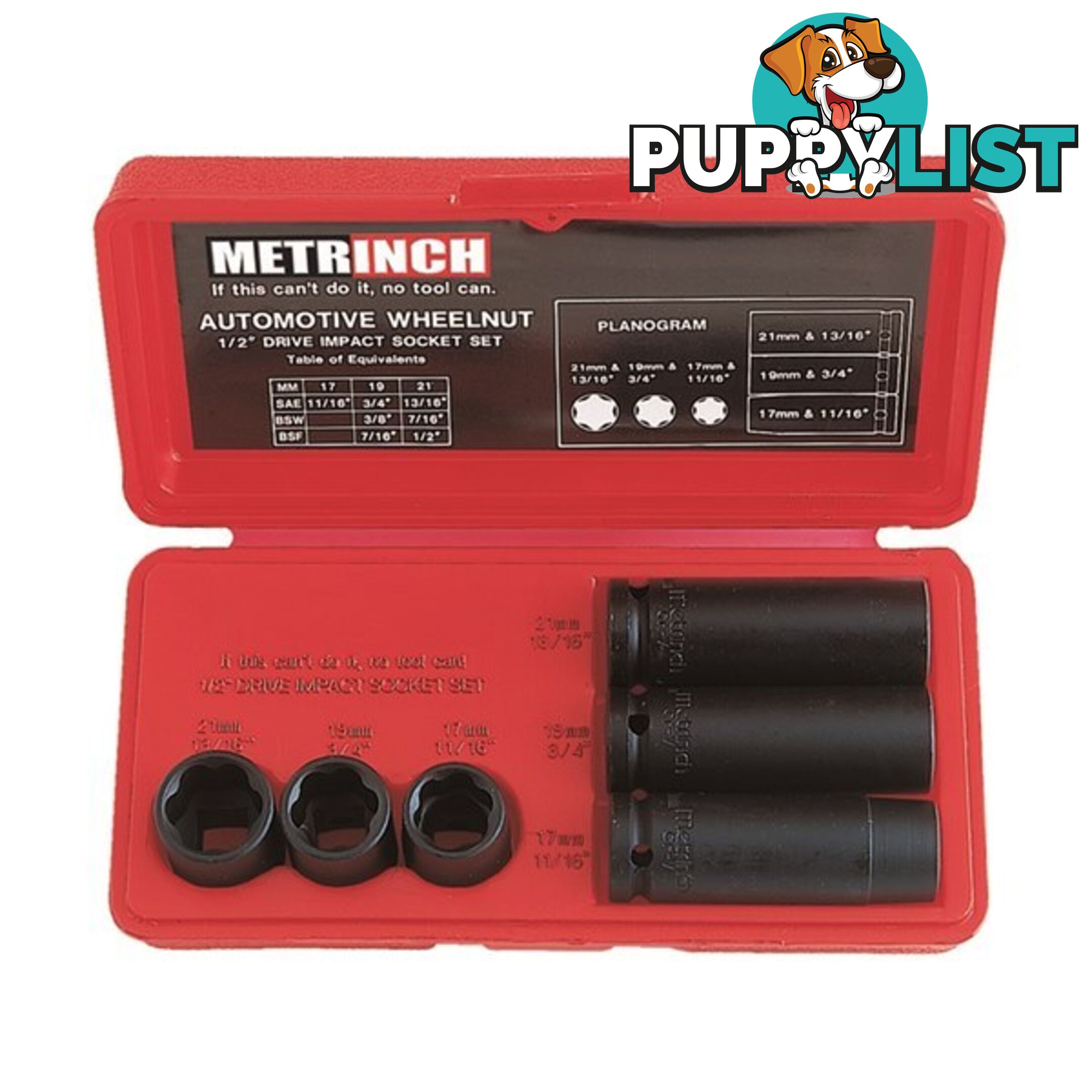 Metrinch 6 pc Wheelnut Impact Socket Set = 20pc Conventional Set SKU - MET-2460