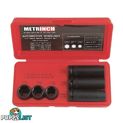 Metrinch 6 pc Wheelnut Impact Socket Set = 20pc Conventional Set SKU - MET-2460