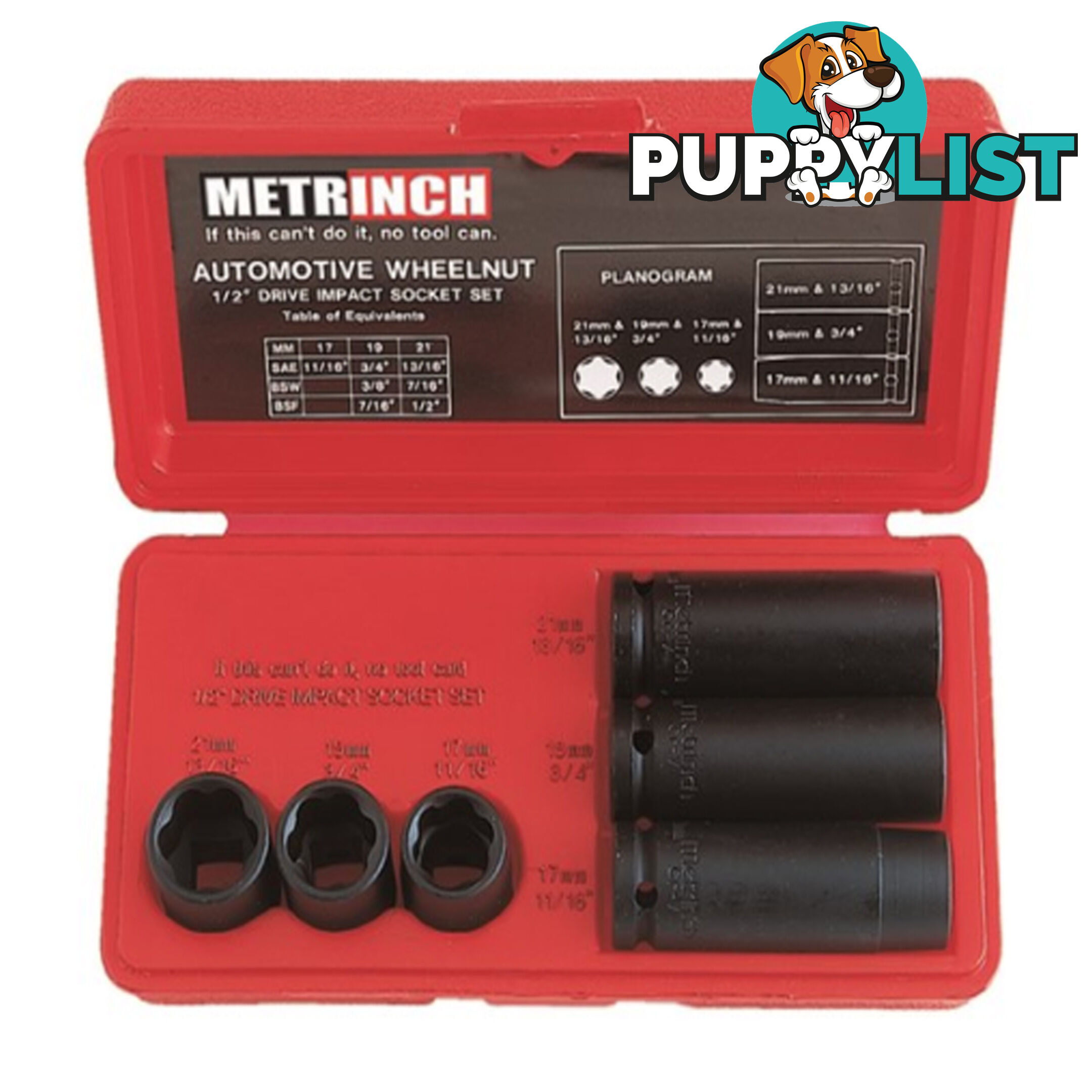 Metrinch 6 pc Wheelnut Impact Socket Set = 20pc Conventional Set SKU - MET-2460