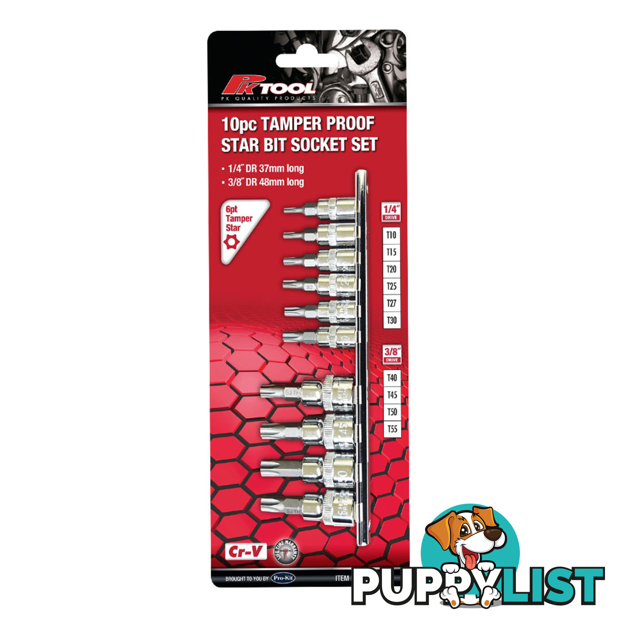 PK Tools Tamper Proof Star Bits 1/4 "   3/8 "dr 6PT Socket Set SKU - PT11701