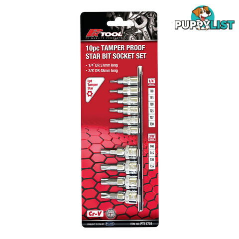 PK Tools Tamper Proof Star Bits 1/4 "   3/8 "dr 6PT Socket Set SKU - PT11701