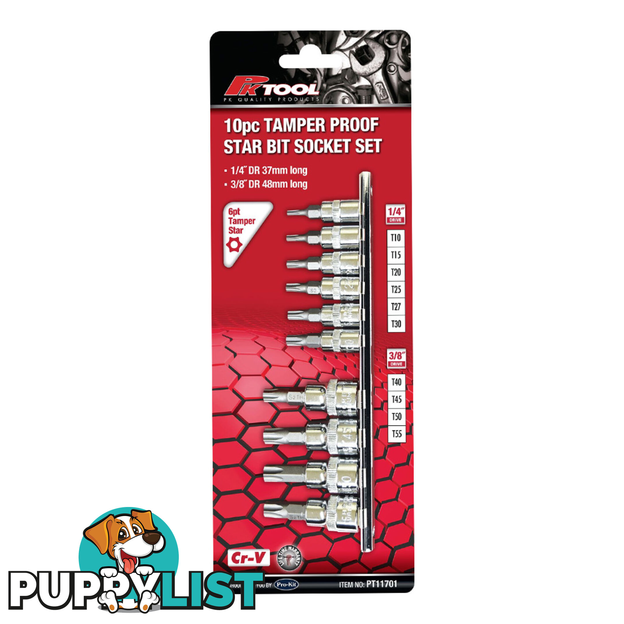 PK Tools Tamper Proof Star Bits 1/4 "   3/8 "dr 6PT Socket Set SKU - PT11701