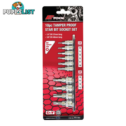 PK Tools Tamper Proof Star Bits 1/4 "   3/8 "dr 6PT Socket Set SKU - PT11701