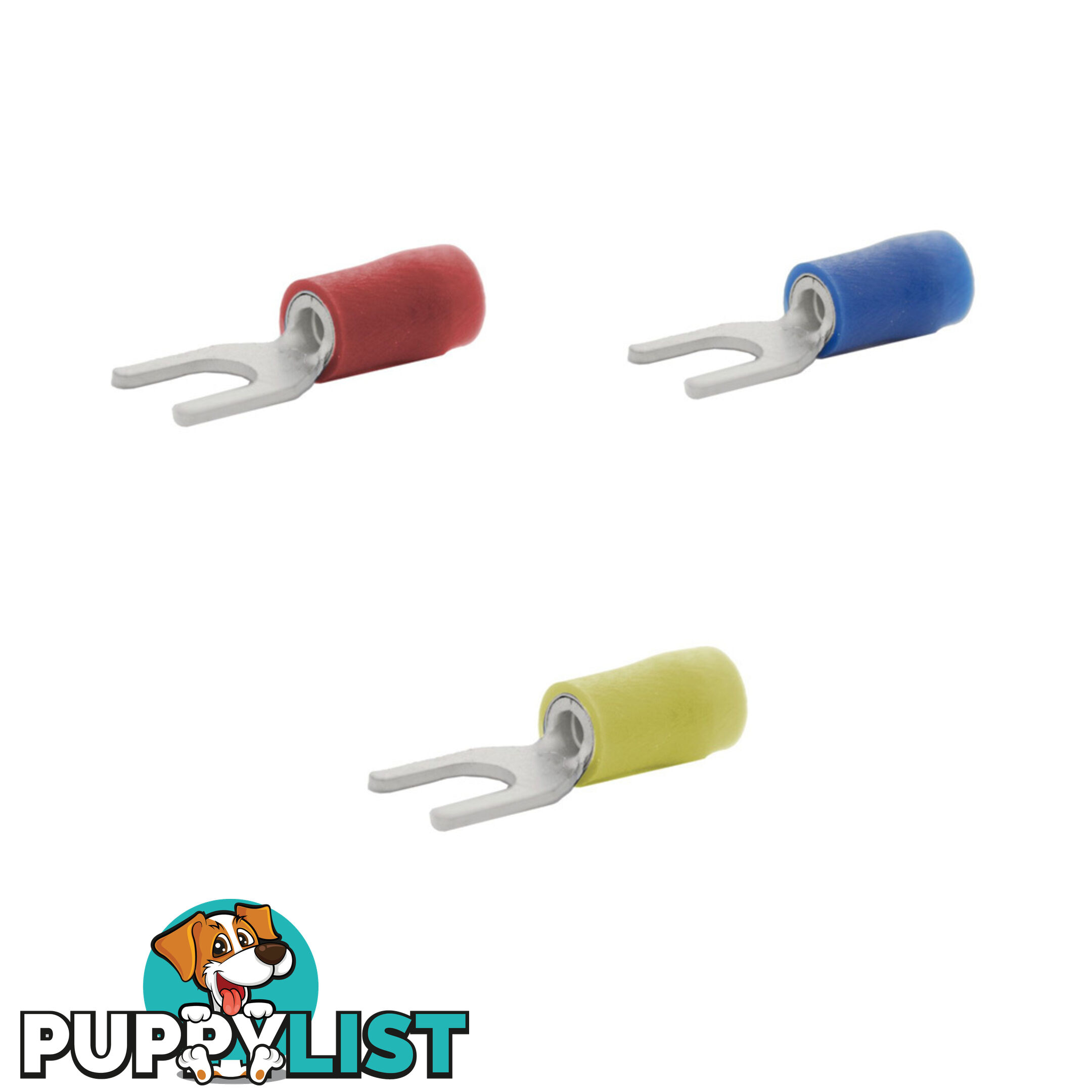 Blue Bar Red/Blue/Yellow Insulated 3.0-8.0mm Fork Terminal w/ Wire 0.5-6mm 10pk SKU - DC-13281, DC-13282, DC-13283, DC-13284, DC-13285, DC-13286, DC-13287, DC-13288, DC-13289, DC-13290