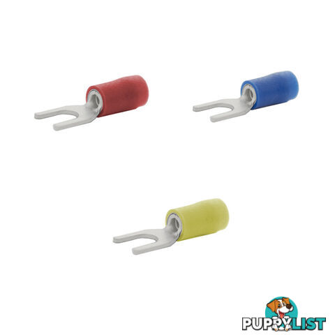 Blue Bar Red/Blue/Yellow Insulated 3.0-8.0mm Fork Terminal w/ Wire 0.5-6mm 10pk SKU - DC-13281, DC-13282, DC-13283, DC-13284, DC-13285, DC-13286, DC-13287, DC-13288, DC-13289, DC-13290