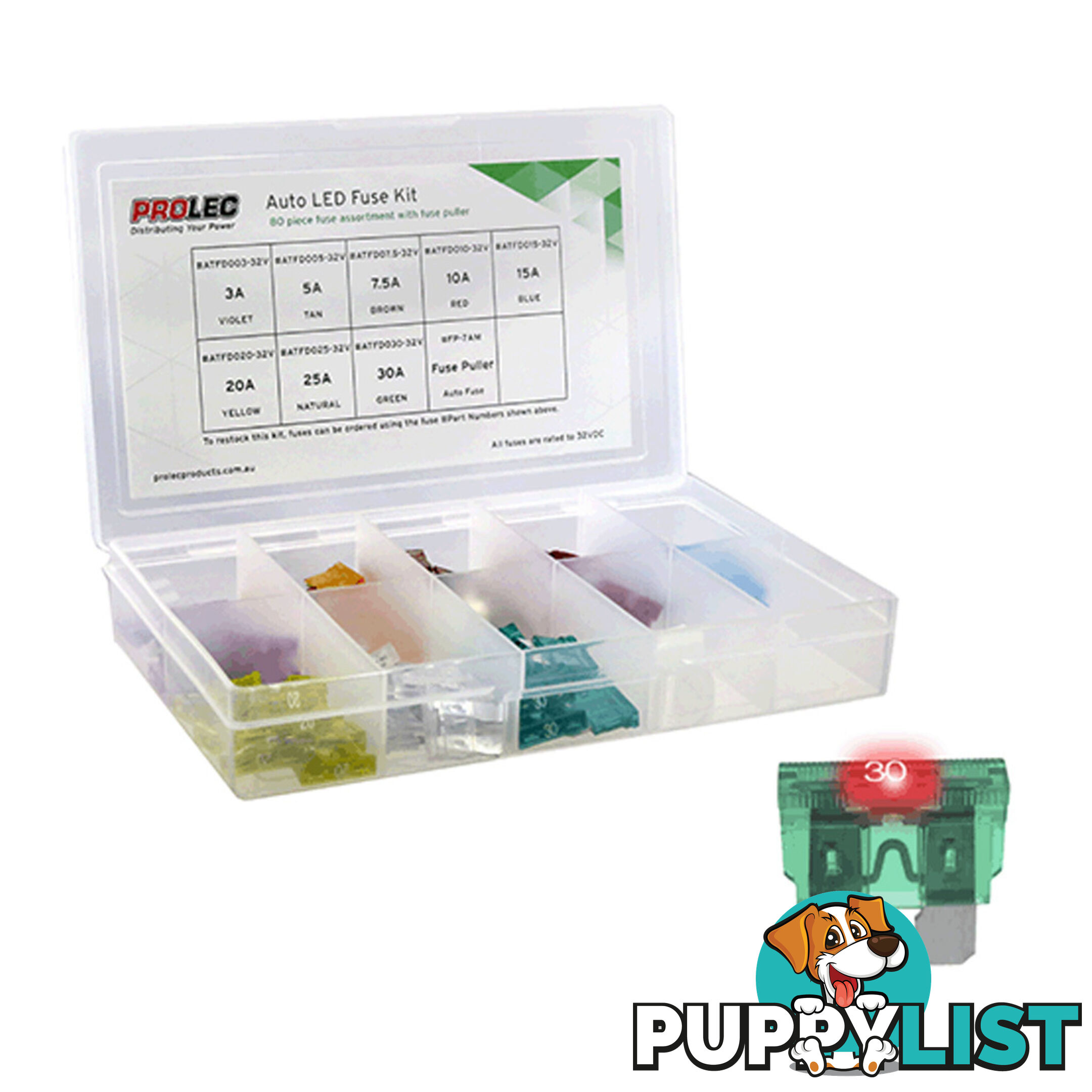 Auto LED Fuse Kit Sizes 3a  - 30a with Puller Genuine Brand Fuses SKU - ATFD-KIT