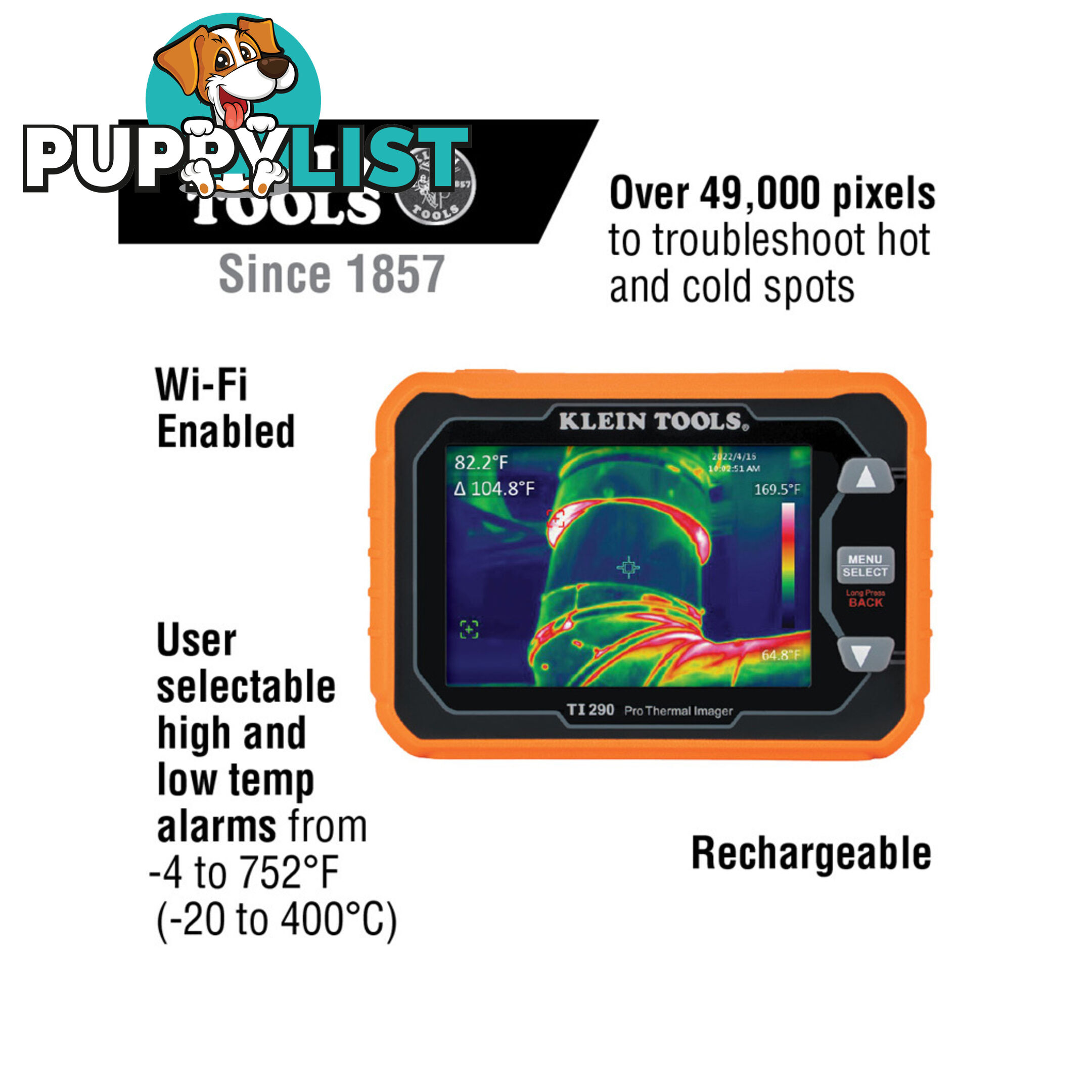 Klein Tools Rechargeable Pro Thermal Imager Over 49,000 Pixels w/ Wi-Fi SKU - TI290