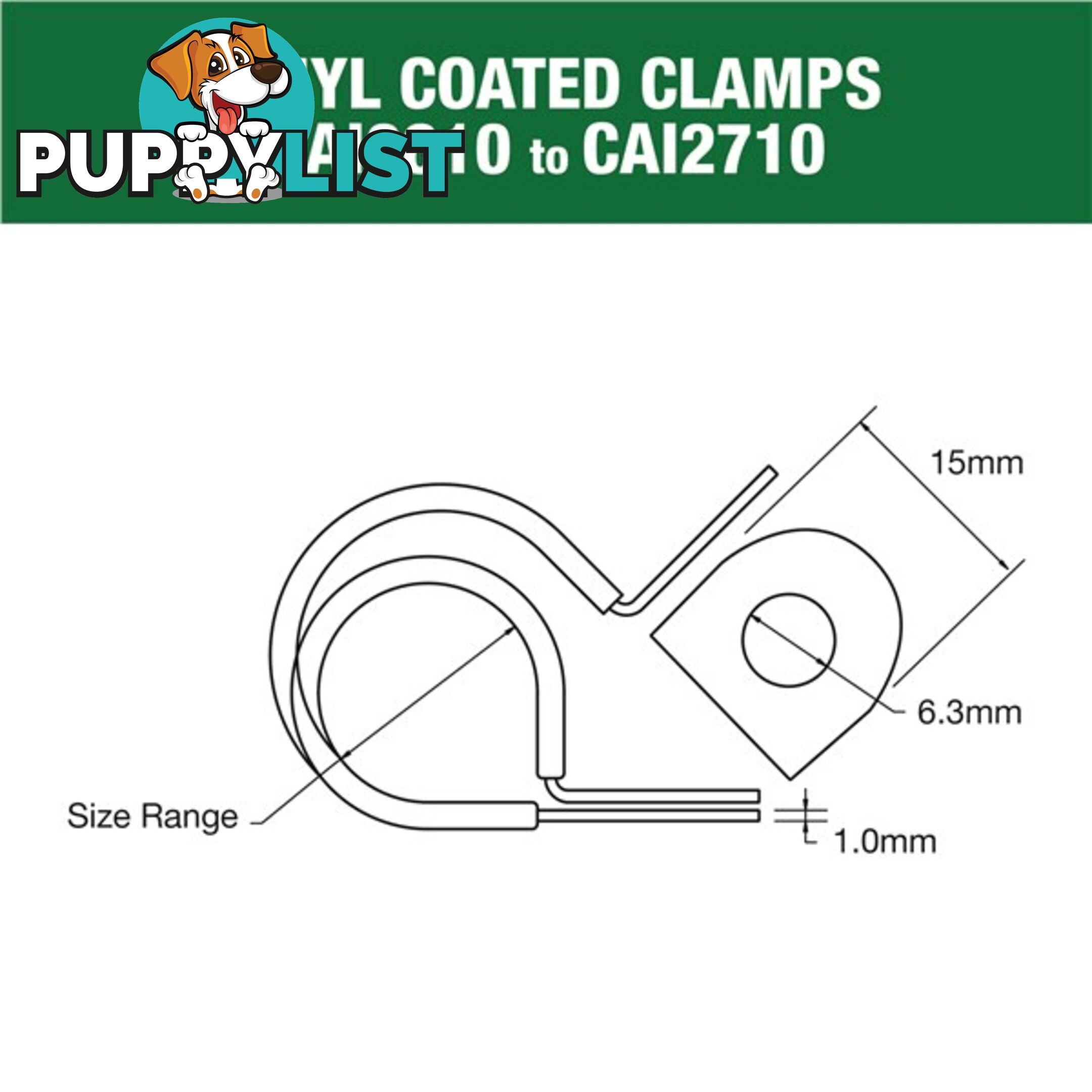 Vinyl Coated Hose   Cable Clamp 30mm (1 3/16?) Dia 20mm Band 12mm Hole 10pk SKU - CAI3013P