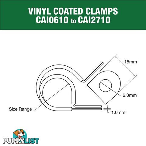 Vinyl Coated Hose   Cable Clamp 30mm (1 3/16?) Dia 20mm Band 12mm Hole 10pk SKU - CAI3013P