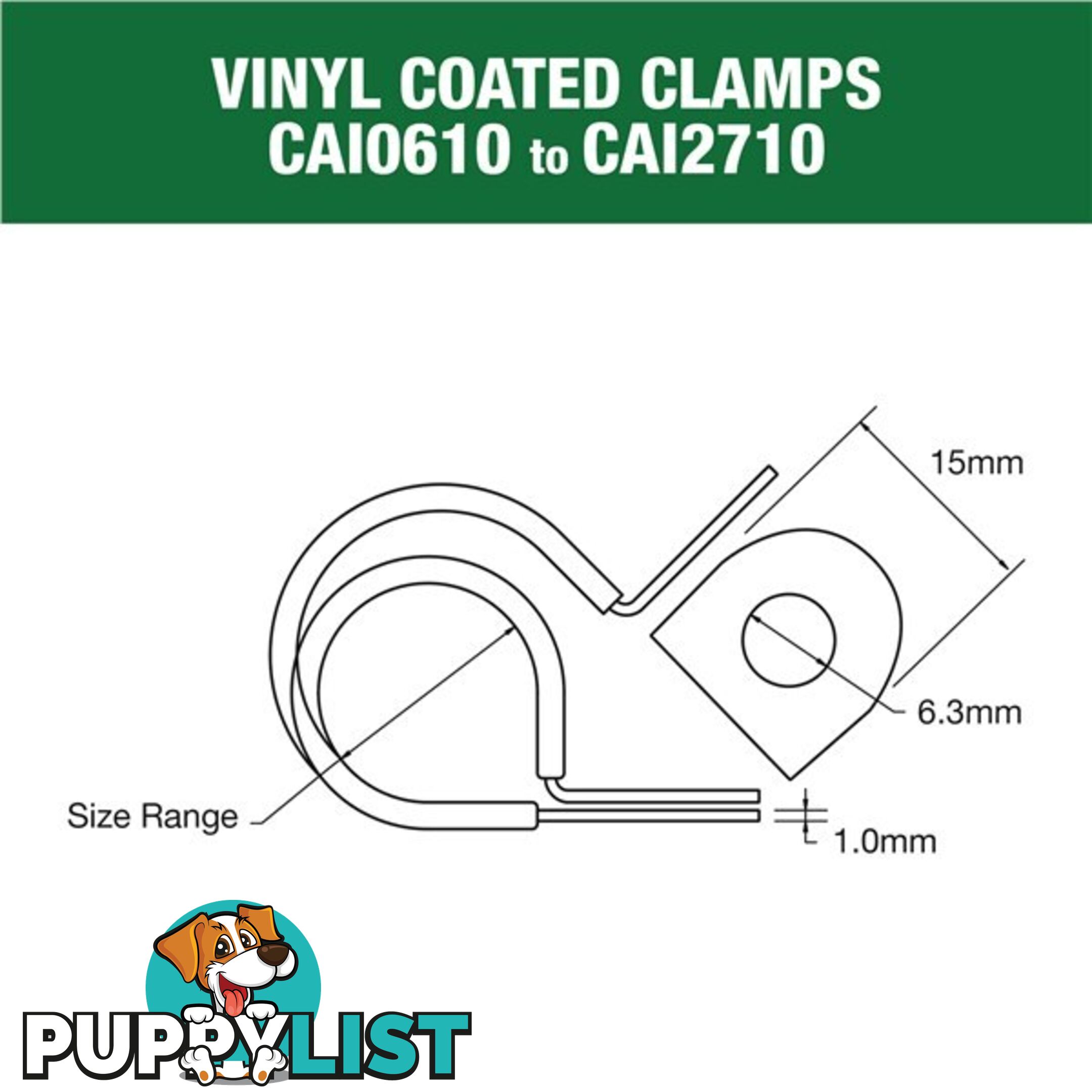 Vinyl Coated Hose   Cable Clamp 30mm (1 3/16?) Dia 20mm Band 12mm Hole 10pk SKU - CAI3013P