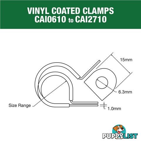 Vinyl Coated Hose   Cable Clamp 30mm (1 3/16?) Dia 20mm Band 12mm Hole 10pk SKU - CAI3013P