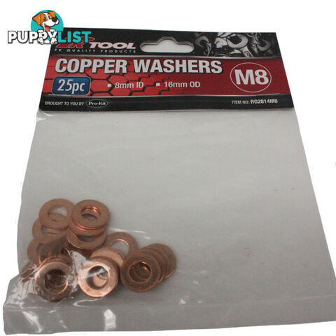 Copper Washers 8mm ID  - 16mm OD 25pc pack SKU - RG2814M8