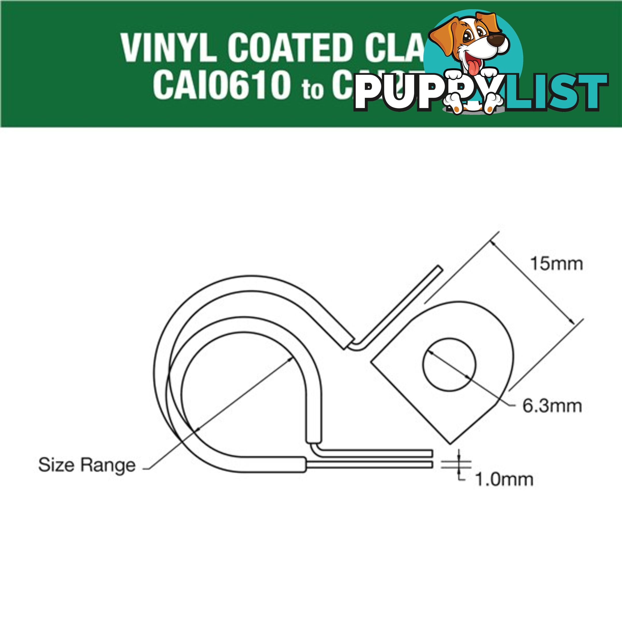 Vinyl Coated Hose   Cable Clamp 38mm (1 1/2?) Dia 20mm Band 12mm Hole 10pk SKU - CAI3813P