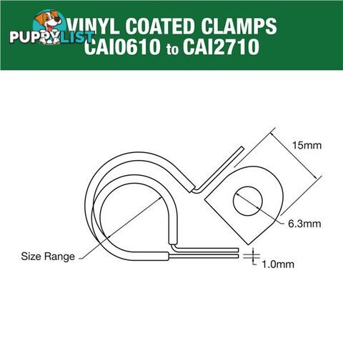 Vinyl Coated Hose   Cable Clamp 38mm (1 1/2?) Dia 20mm Band 12mm Hole 10pk SKU - CAI3813P