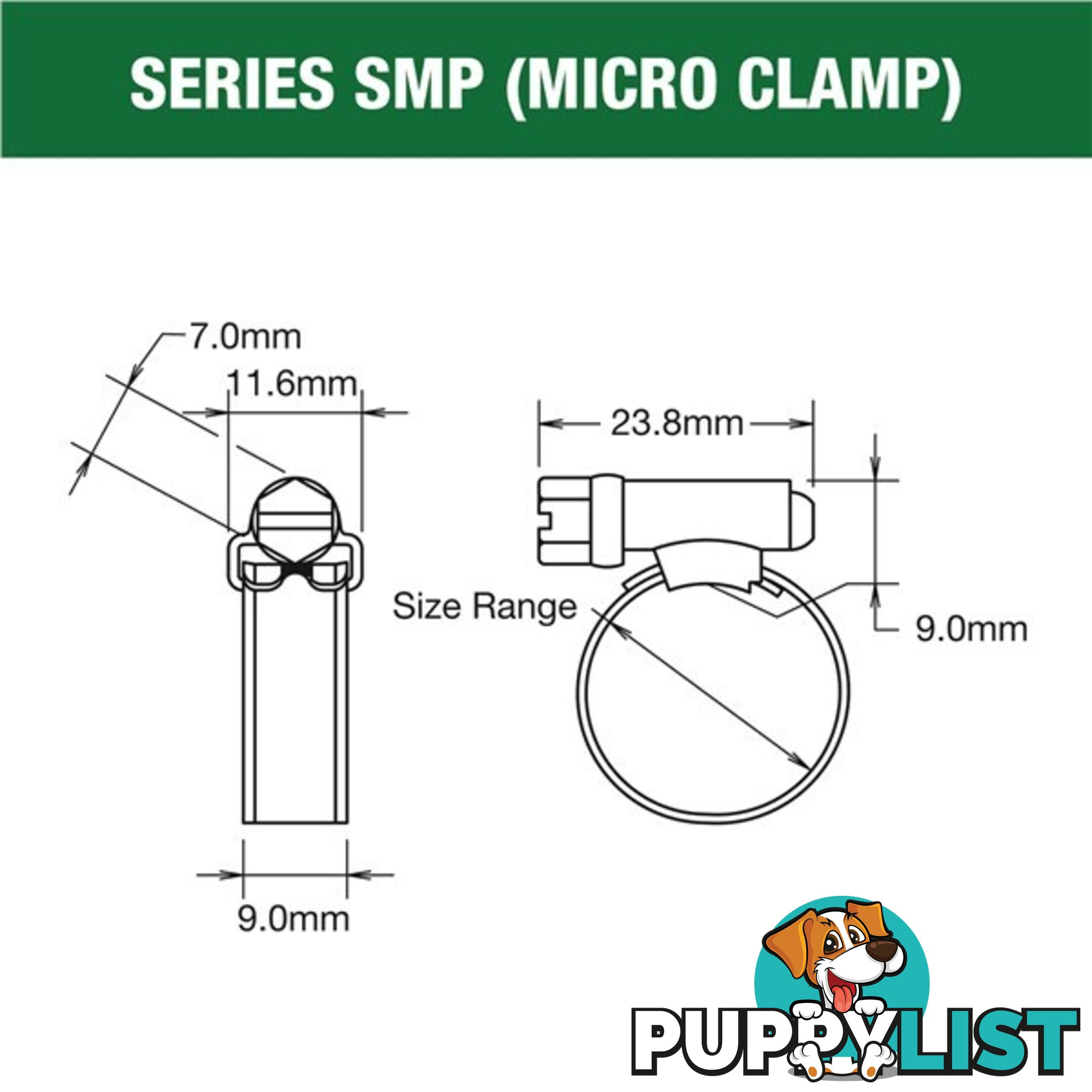 Tridon Hose Clamp 11 -16mm Solid Micro Band Collared (8mm wide) Full S. Steel 10pk SKU - SMPCM00P