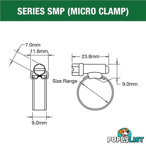 Tridon Hose Clamp 11 -16mm Solid Micro Band Collared (8mm wide) Full S. Steel 10pk SKU - SMPCM00P