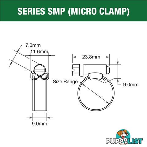 Tridon Hose Clamp 11 -16mm Solid Micro Band Collared (8mm wide) Full S. Steel 10pk SKU - SMPCM00P