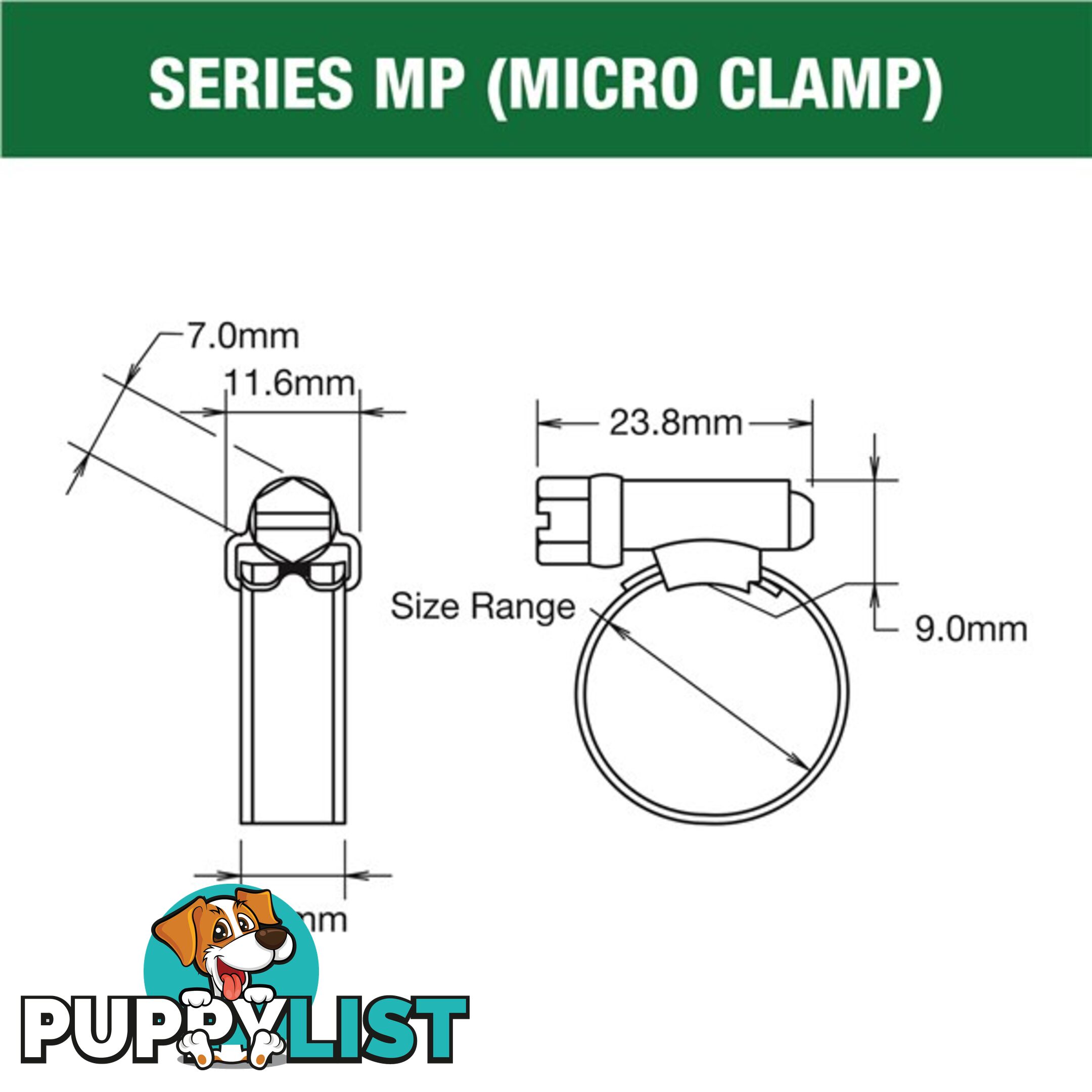 Tridon Part S.S Hose Clamp 13mm-20mm Multi Purpose Solid Micro Band 10pk SKU - MP00P