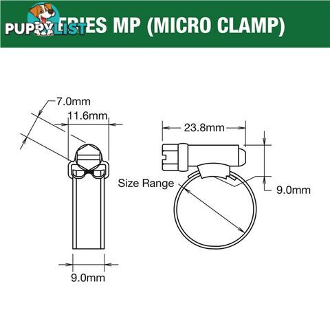 Tridon Part S.S Hose Clamp 13mm-20mm Multi Purpose Solid Micro Band 10pk SKU - MP00P