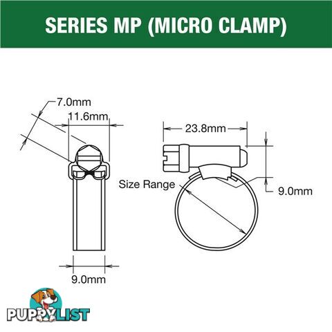 Tridon Part S.S Hose Clamp 13mm-20mm Multi Purpose Solid Micro Band 10pk SKU - MP00P