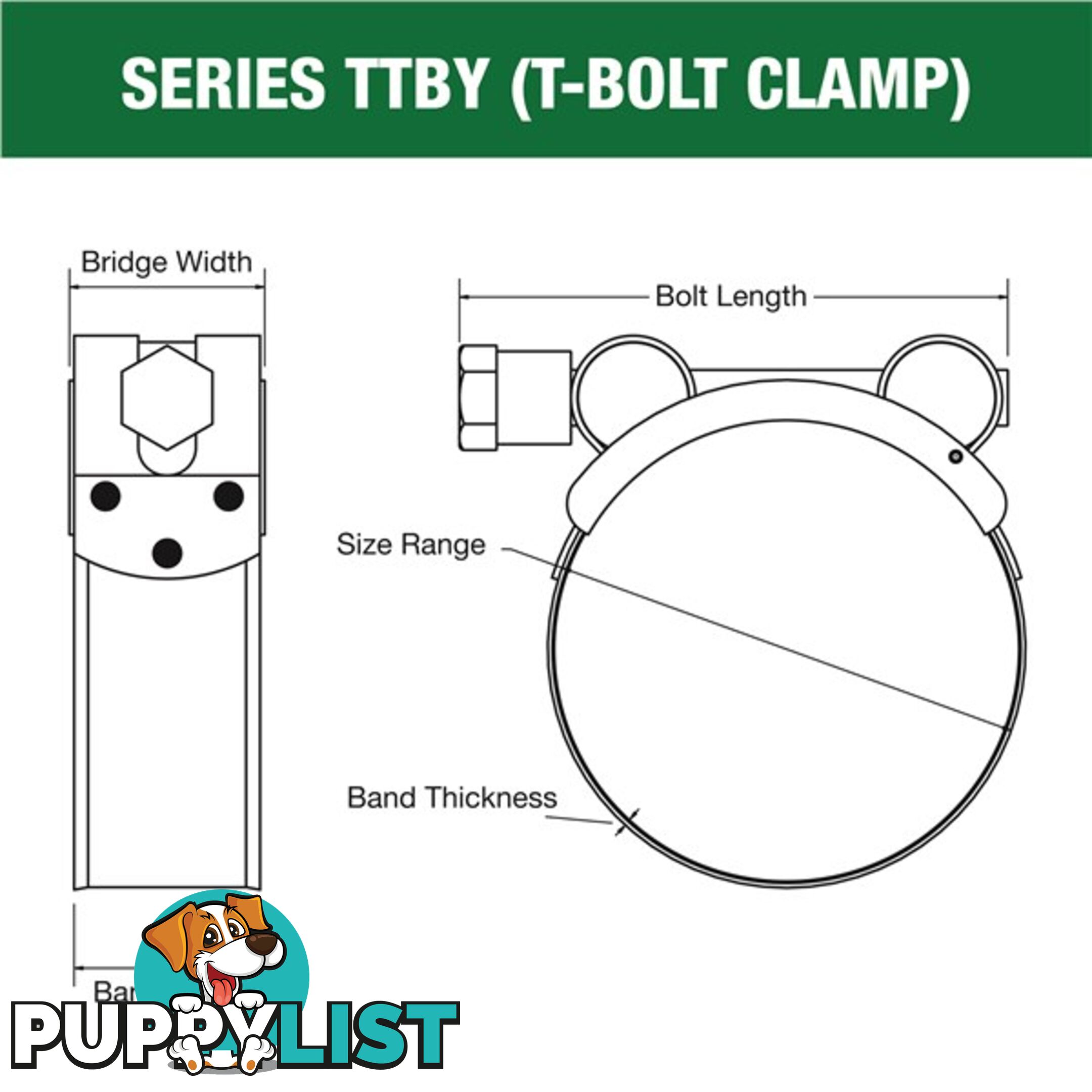 Tridon T-Bolt Hose Clamp 23mm â 25mm Part Stainless Solid Band 10pk SKU - TTBY23-25P